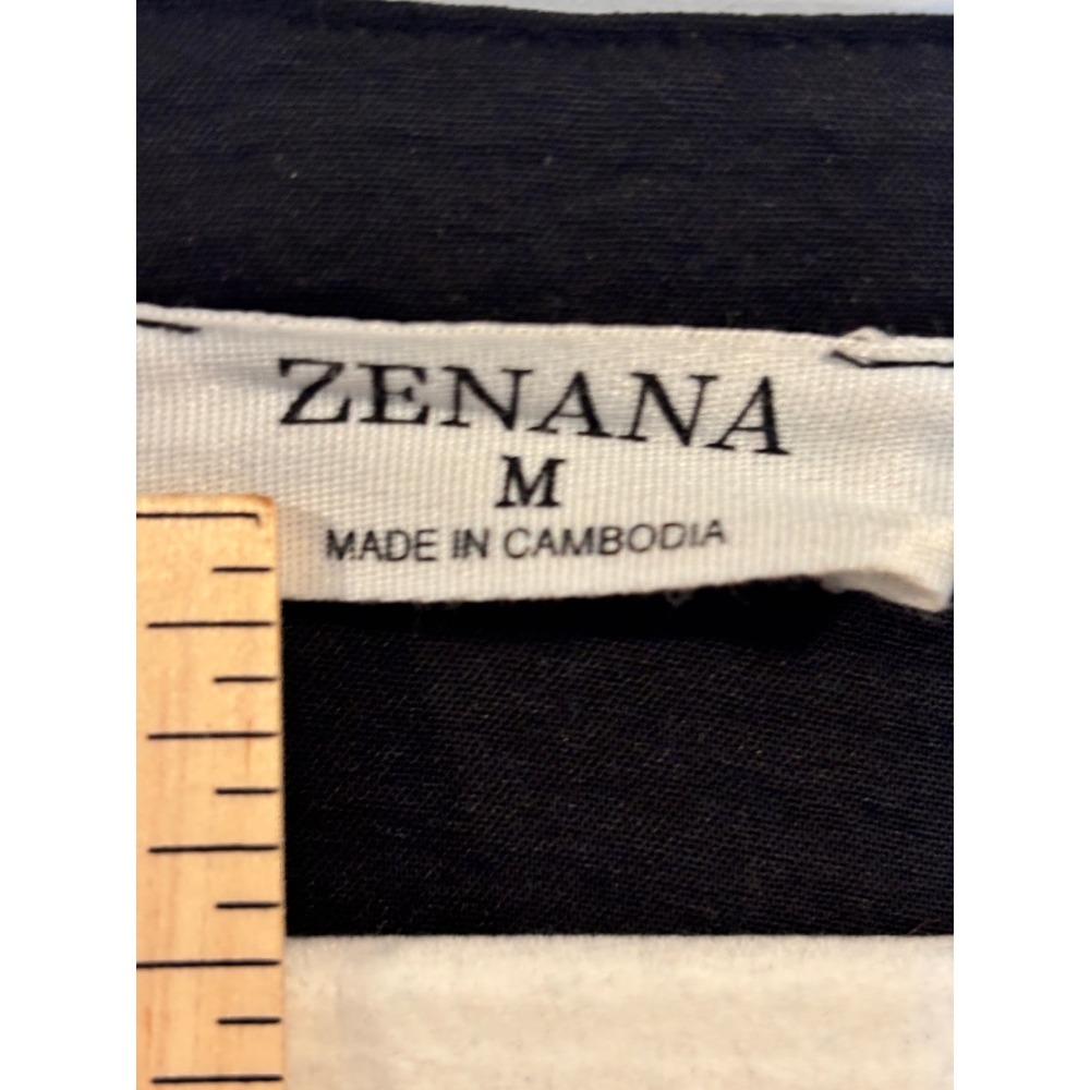 Zenana Black Tiered Ruffle Babydoll Tunic Top Short Flutter Sleeve M Boho - Picture 2 of 7